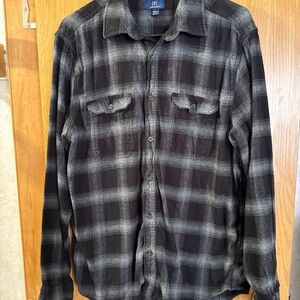 Men's George Black and Gray Plaid Flannel Shirt Size Large